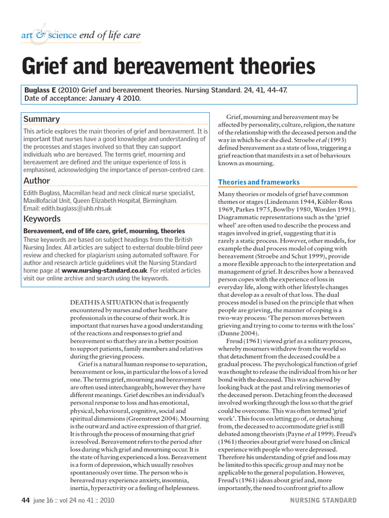 Grief and Bereavement Theories for Nurses | PDF | Grief | Attachment Theory