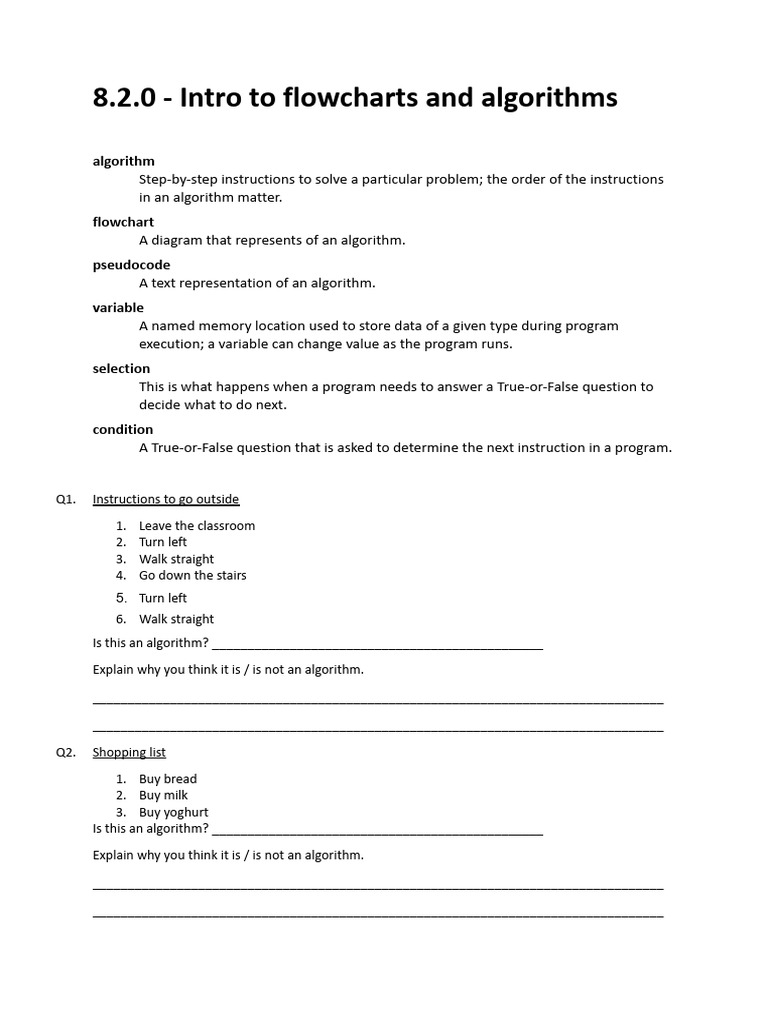 8.2.0 Intro To Flowcharts and Algorithms | PDF | Algorithms | Computer ...