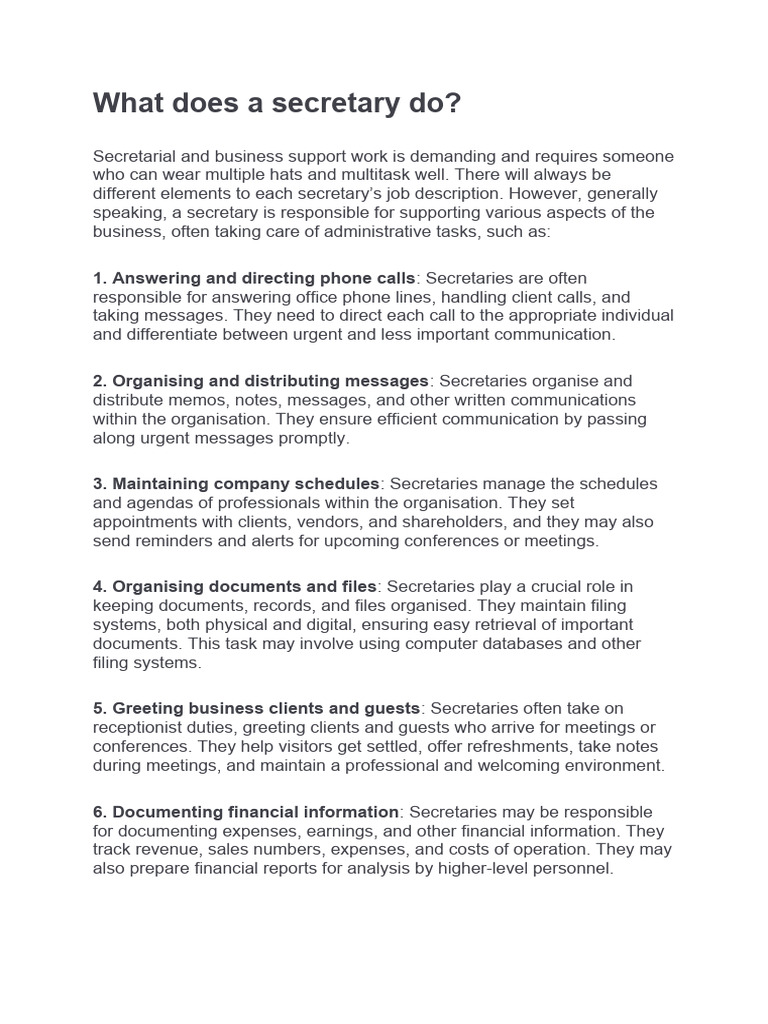 What Does A Secretary Do | PDF | Communication | Business