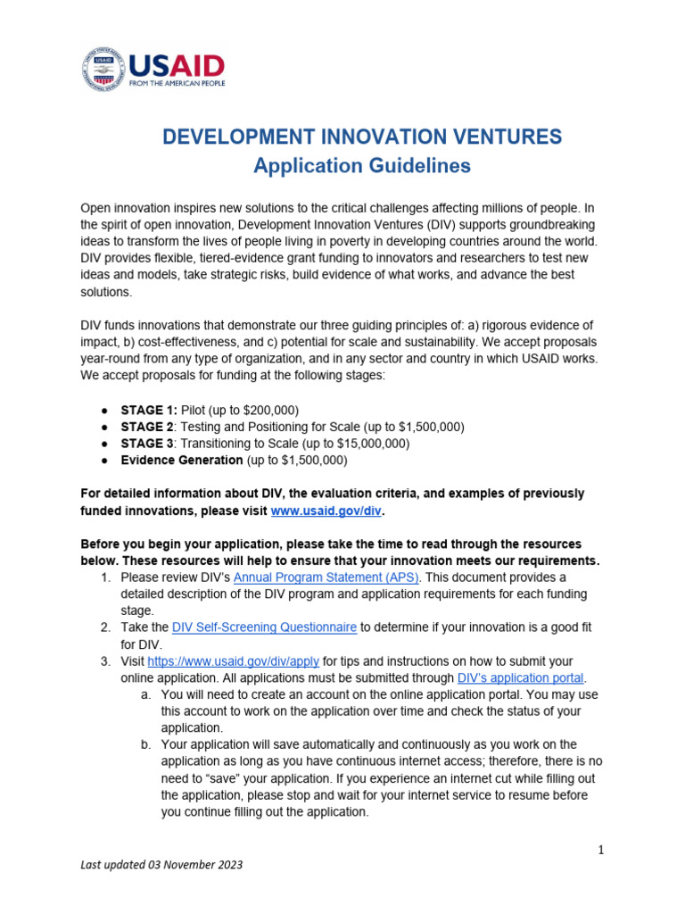 DIV Funding Application Guidelines 2023 | PDF | Innovation | Internet