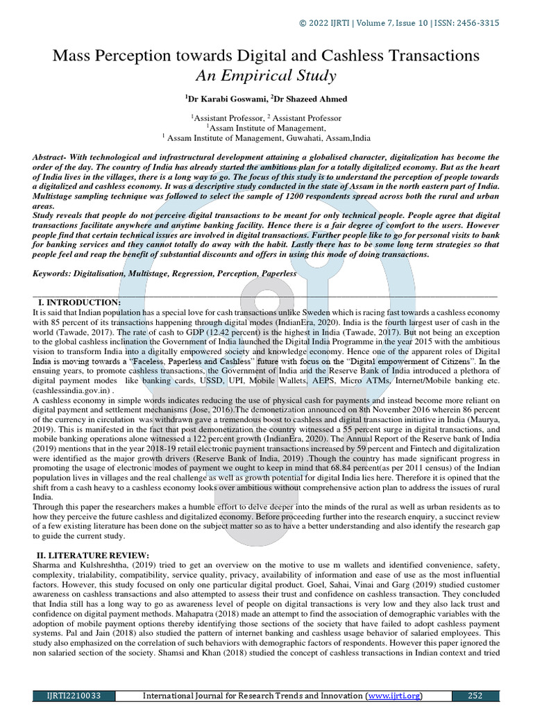 Mass Perception Towards Digital and Cashless Transactions | PDF ...