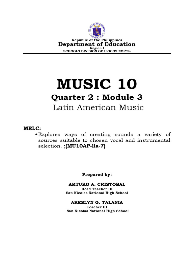 Music 10 Q2 Mod3 Wk4 5 MELC03 MOD3 Areslyn - Talania | PDF | Musical ...