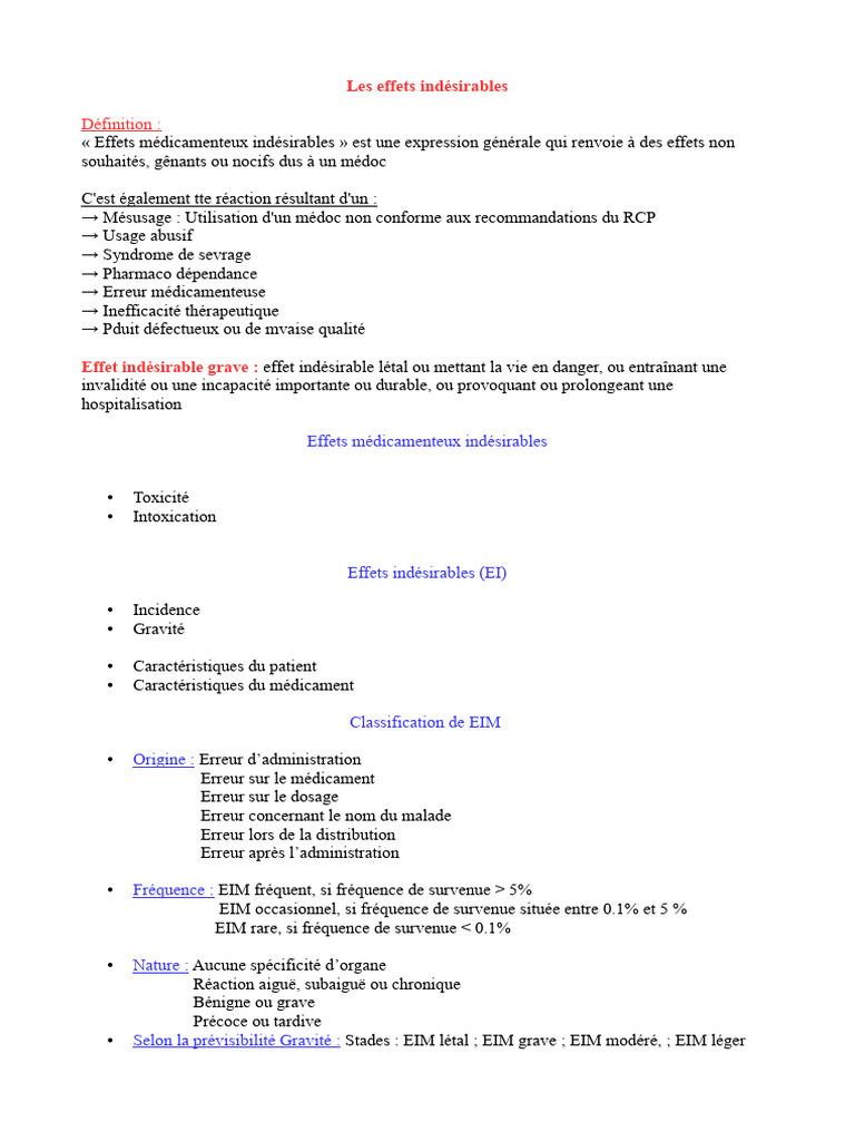 Effets Indésirables des Médicaments | PDF | Effet indésirable | Soins ...