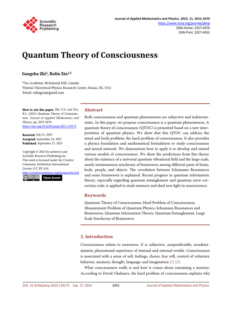 Quantum Theory of Consciousness | PDF | Quantum Mechanics | Physics