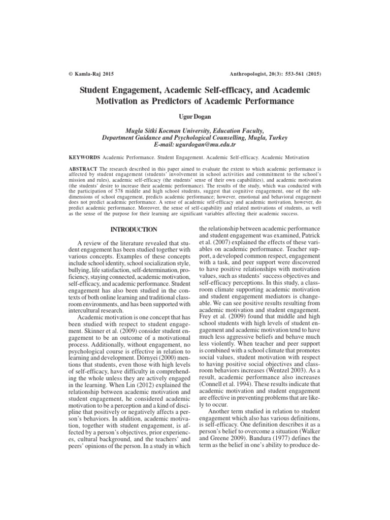 Predictors of Academic Performance | PDF | Self Efficacy | Motivation