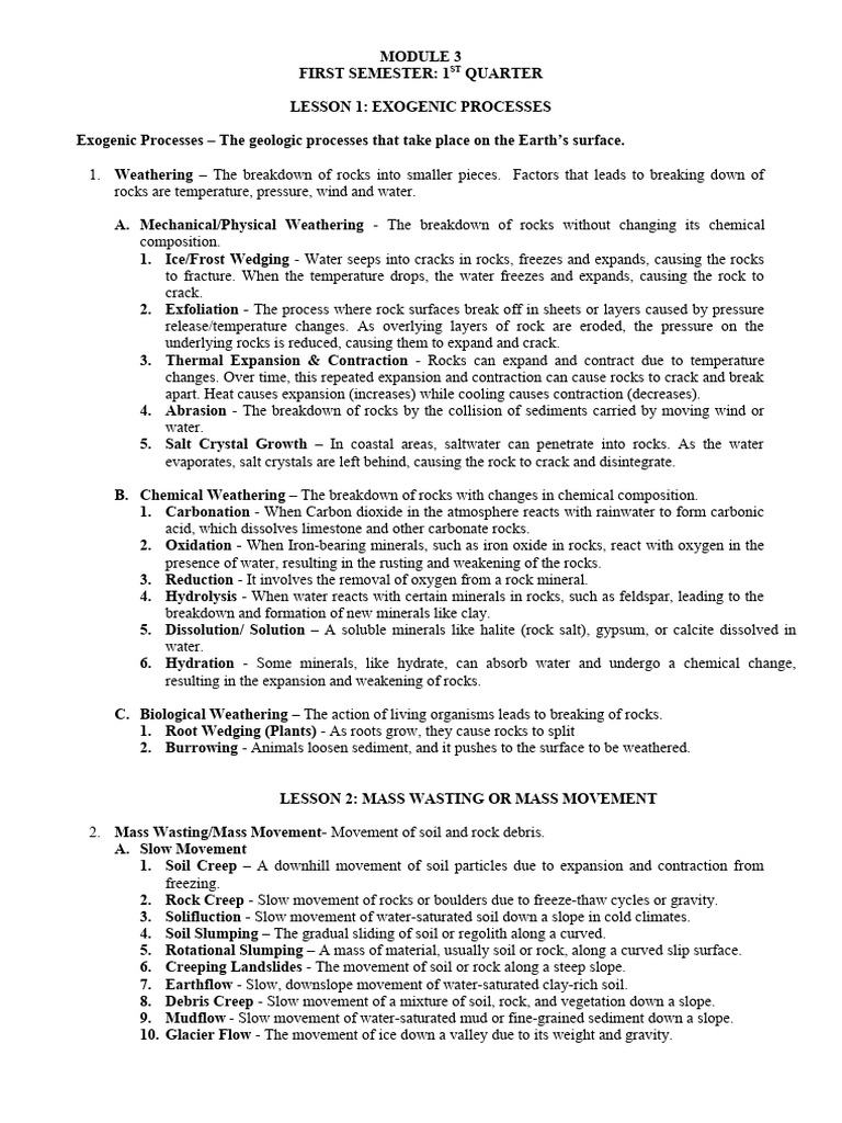 Module 3 Exogenic Processes | PDF | Erosion | Weathering
