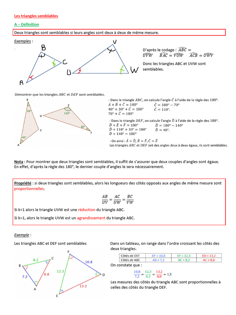Propriétés des triangles semblables | PDF | Triangle | Mathématiques ...