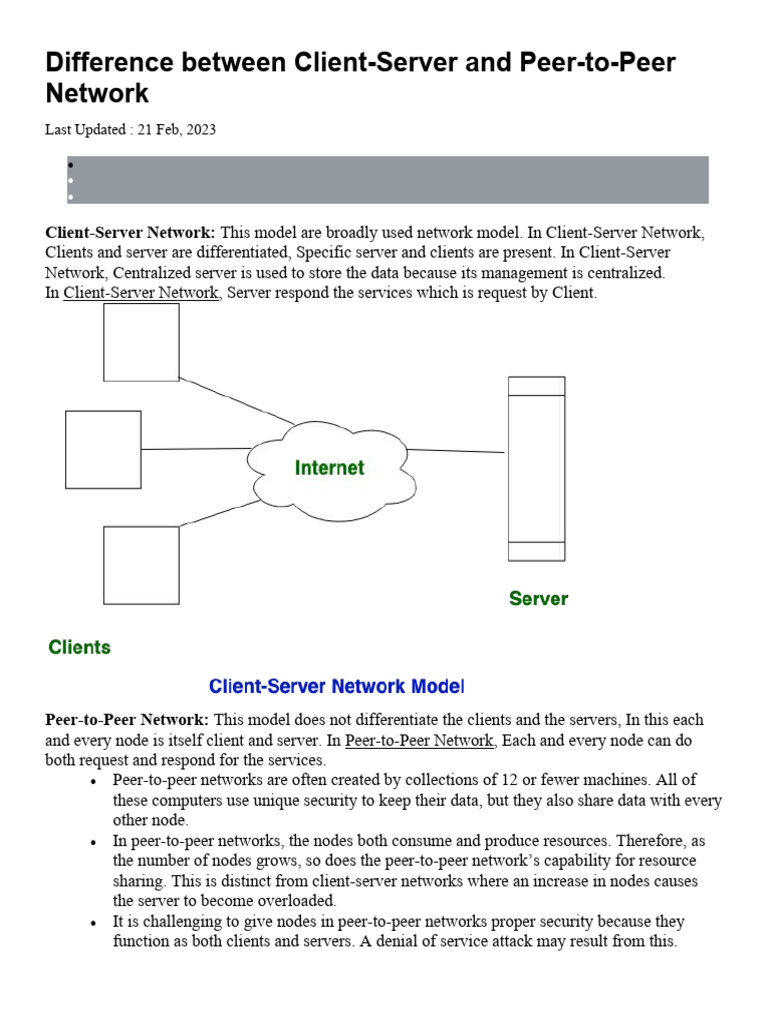 Difference Between Client-Server and Peer-to-Peer Network | PDF ...