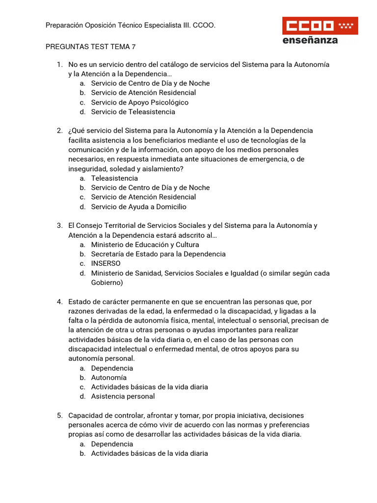Subir Preguntas Test Tema 7 | PDF | Trabajo Social