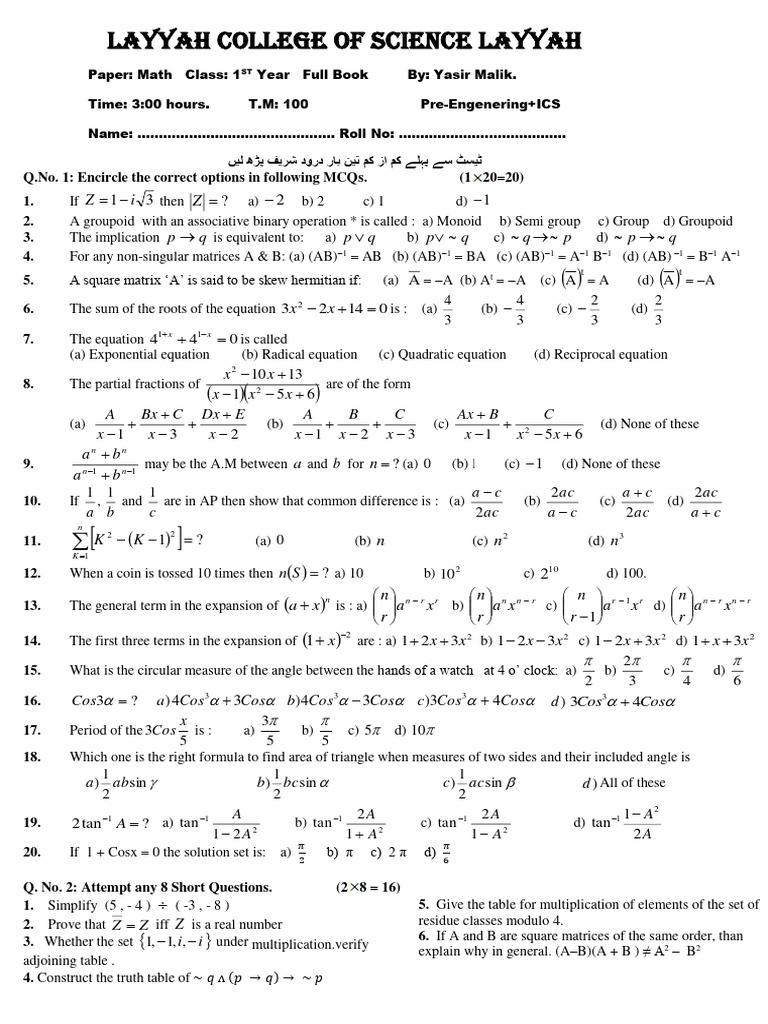 Full book 1st year math | PDF | Trigonometric Functions | Mathematics