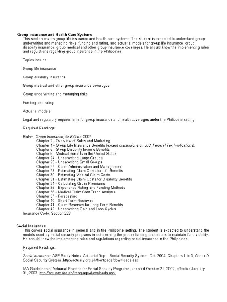 Group Insurance & Health Care Systems Guide | PDF | Actuary | Life ...