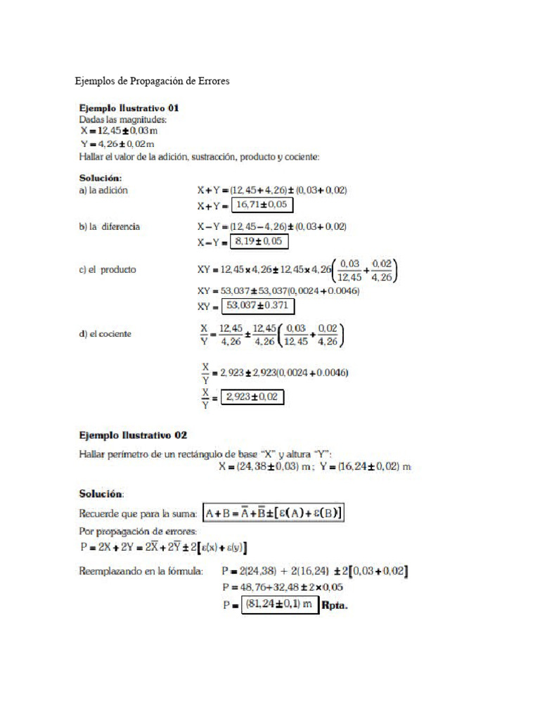 Ejemplos de Propagación de Errores PDF