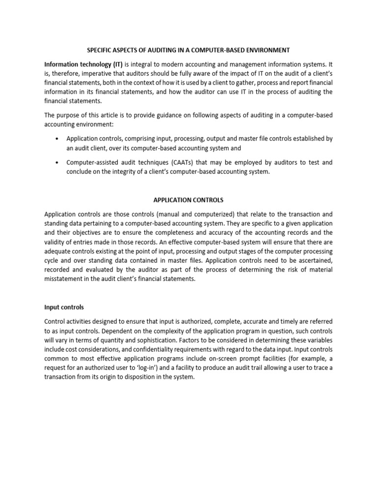 Auditing in Computer-Based Environments | PDF | Audit | Financial Audit