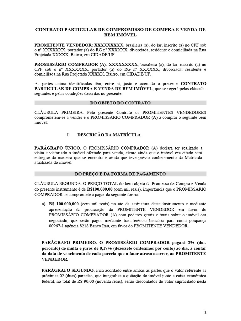 Contrato de Compra e Venda de Imóvel | PDF | Contrato legal | Direito ...