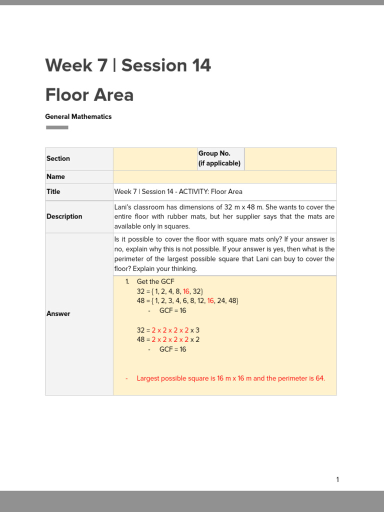 Floor Area Calculation for Mats | PDF