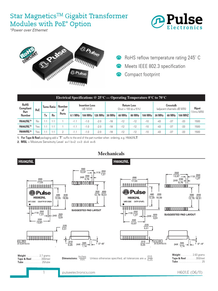H6062NL Pulse Transformer | PDF