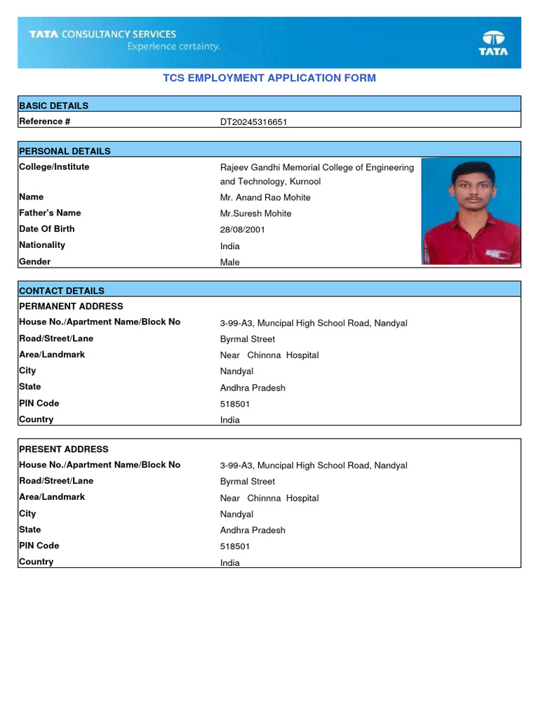 TCS Employment Application Form | PDF | Government | Justice