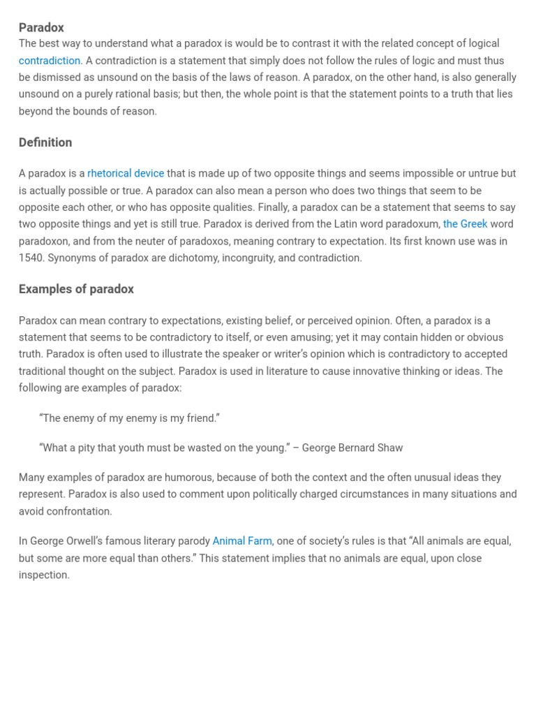 Paradox Pdf Paradox Contradiction