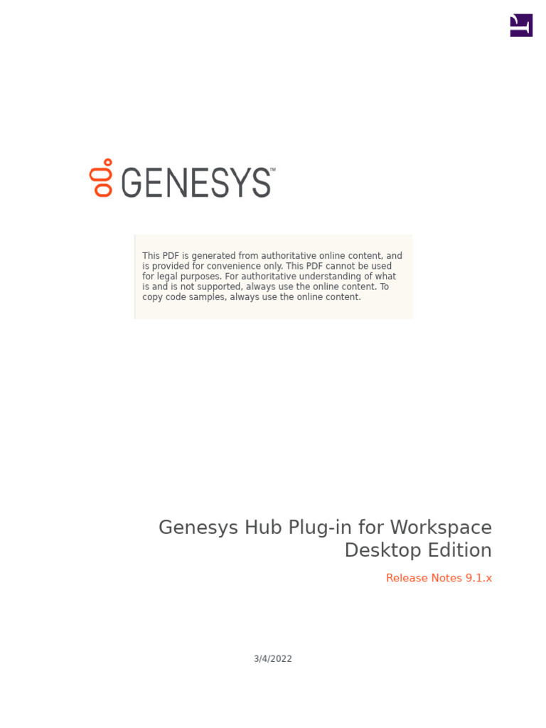Genesys Hub Plug-in 9.1.x Release Notes | PDF | Application Software ...
