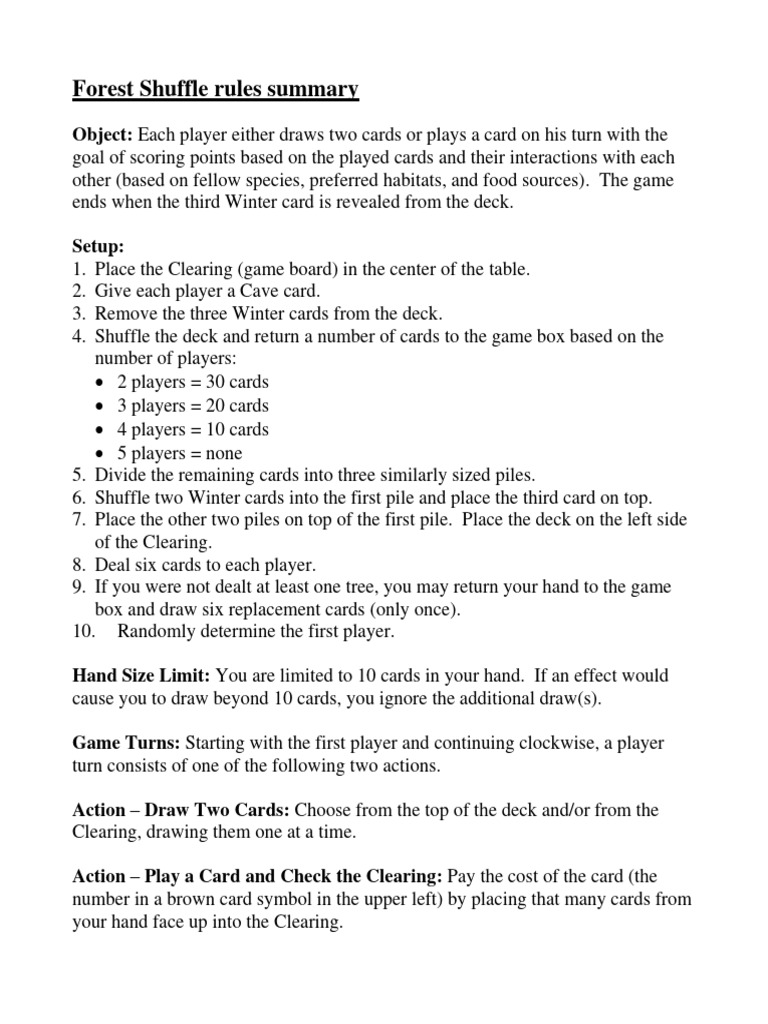 Forest Shuffle Game Rules Summary | PDF | Trees