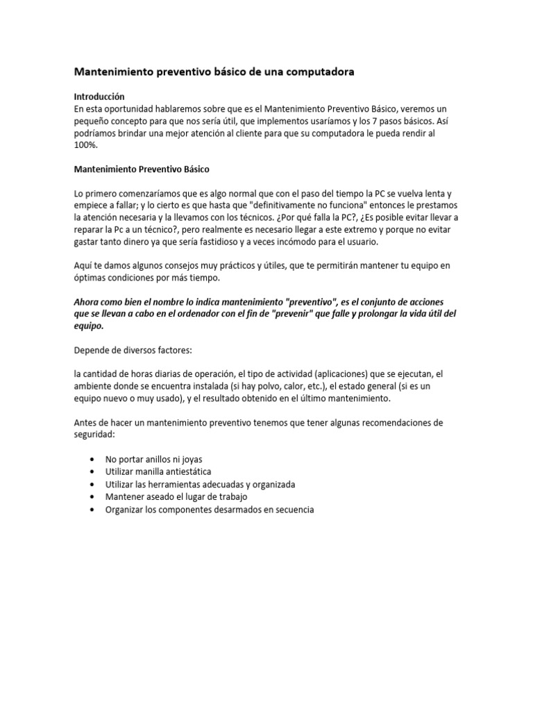 Mantenimiento Preventivo de PC en 7 Pasos | PDF | Archivo de ...