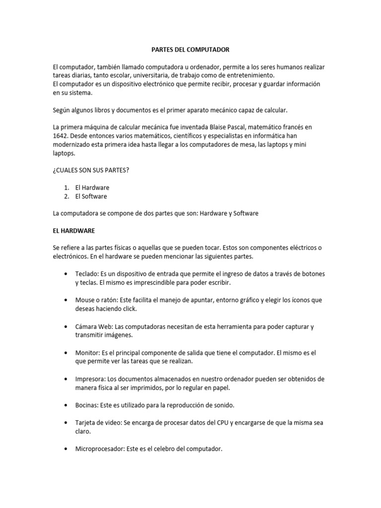 Partes Del Computador | PDF | Hardware de la computadora | Periférico