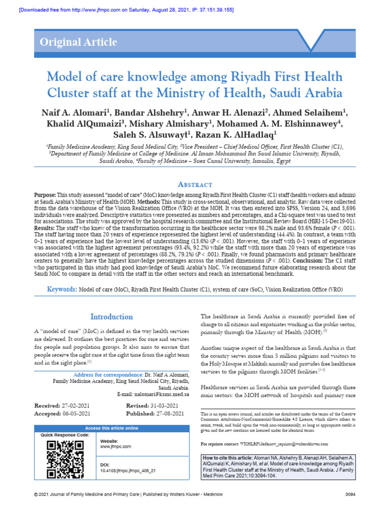 MoC Knowledge Among Riyadh Health Staff | PDF | Riyadh | Saudi Arabia