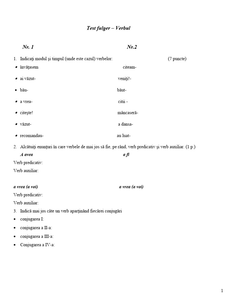 Test Fulger Verbul | PDF