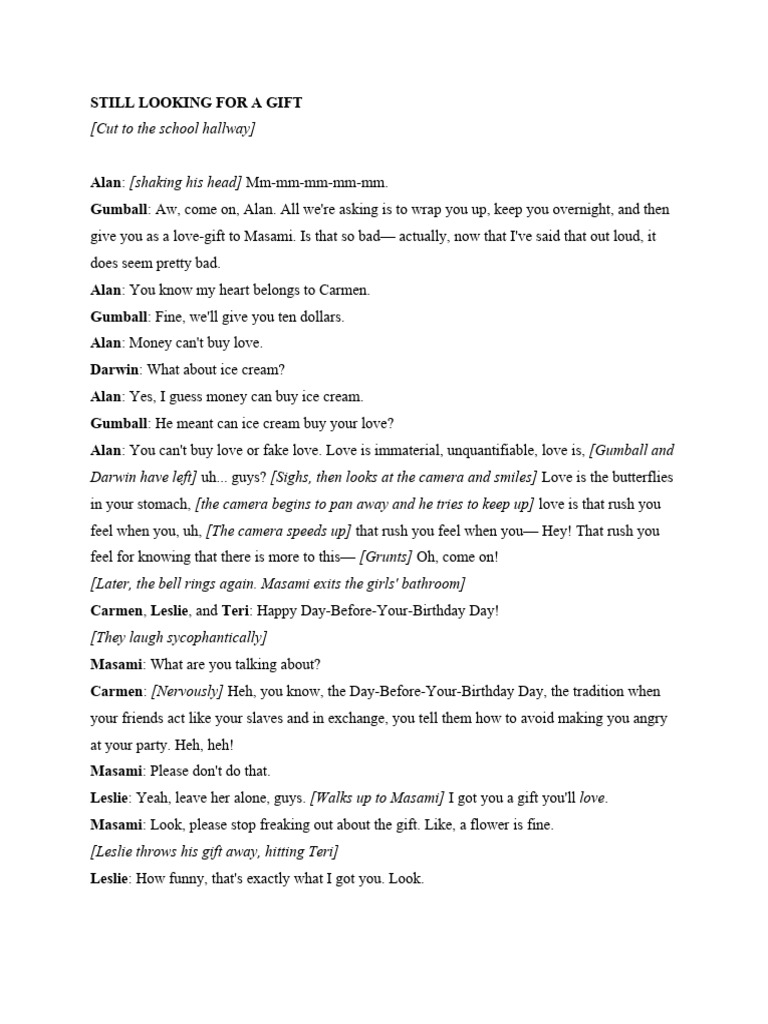 Gumball The Gift Scripts | PDF