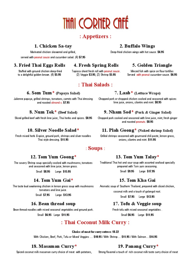 Thai Corner Menu PDF Thai Cuisine Curry