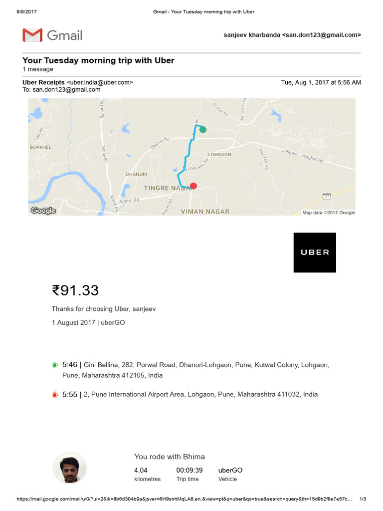 Uber Trip Receipt for Pune Airport | PDF | Government Finances | Taxation