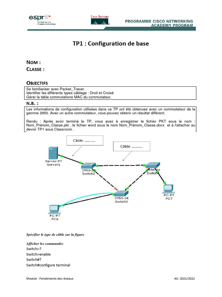 Configuration de base avec Packet Tracer | PDF | Commutateur réseau ...
