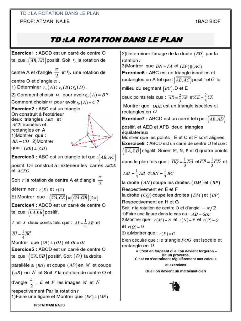 Exercices La Rotation Dans Le Plan 1bac Biof | PDF | Triangle | Angle
