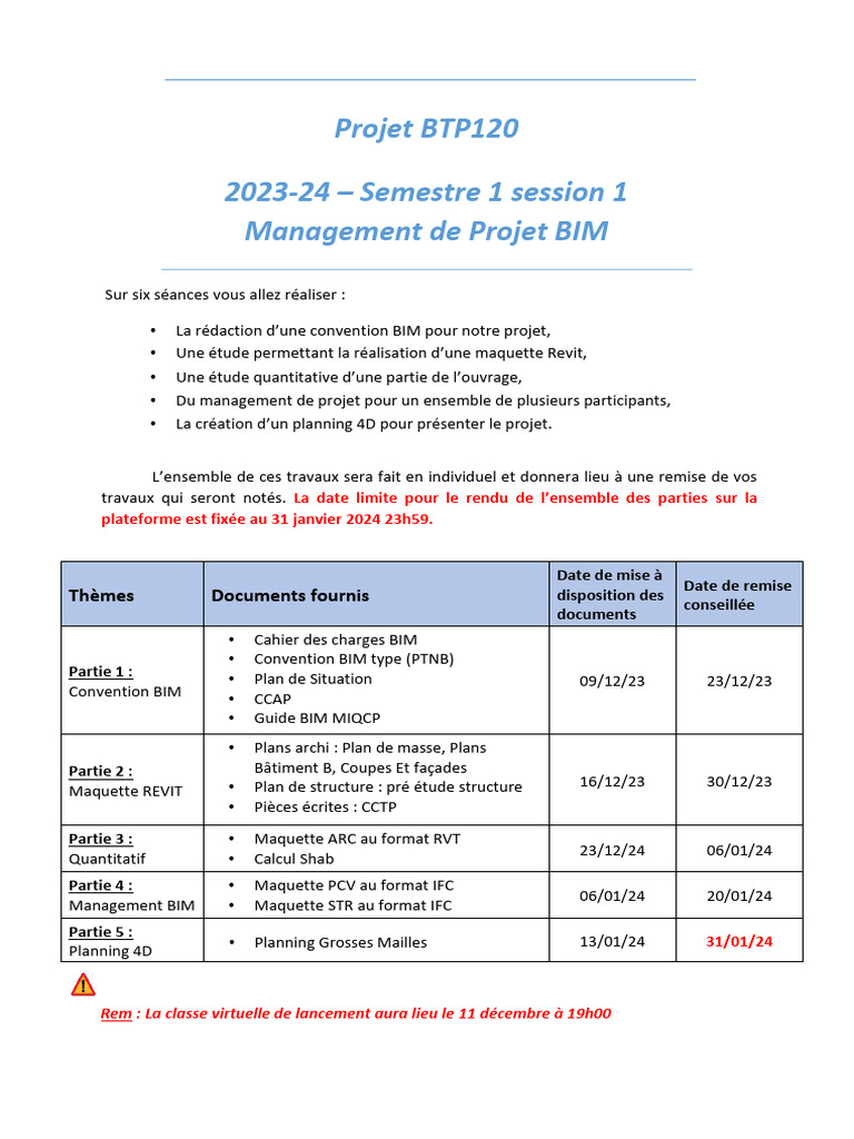 Gestion de Projet BIM BTP120 2023-24 | PDF | Building information ...