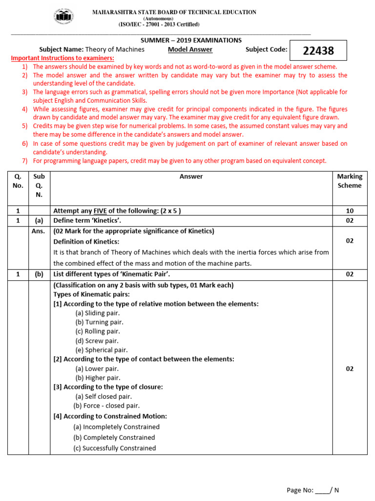 2019 Summer Model Answer Paper (Msbte Study Resources) | PDF | Belt ...