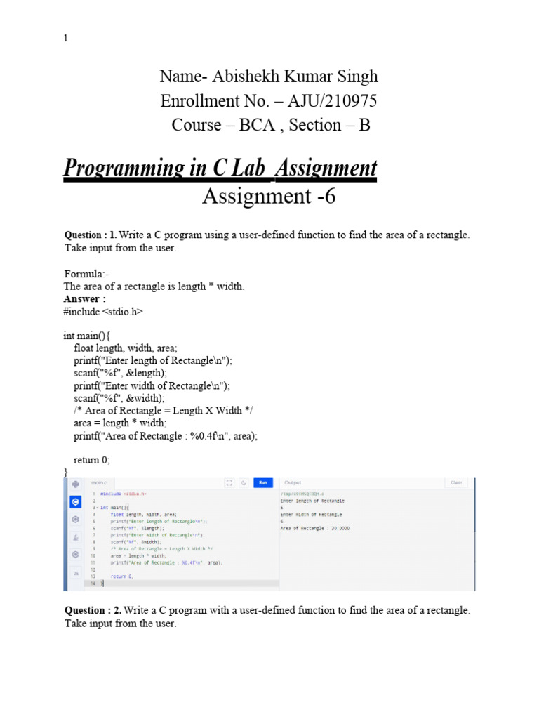 C Programming Assignments Solutions | PDF | Area | Elementary Mathematics