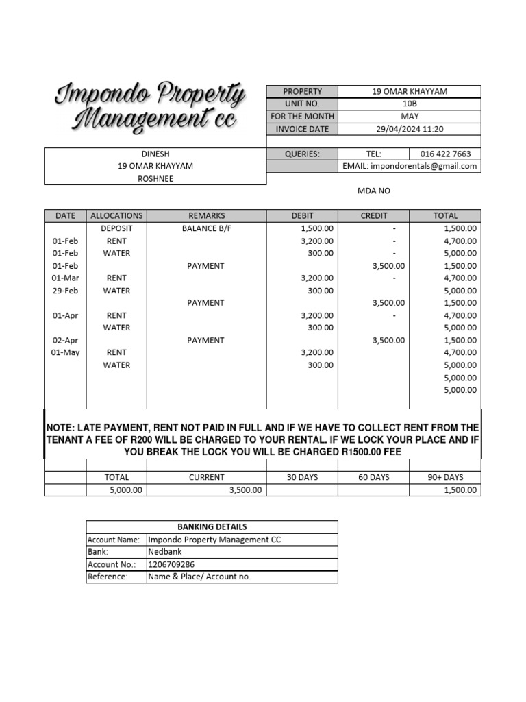 Rental Invoice and Payment Summary | PDF | Renting | Payments