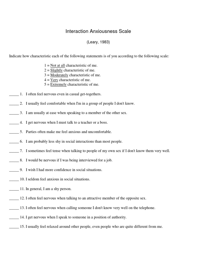 Interaction Anxiousness Scale Assessment | PDF | Self-Improvement ...