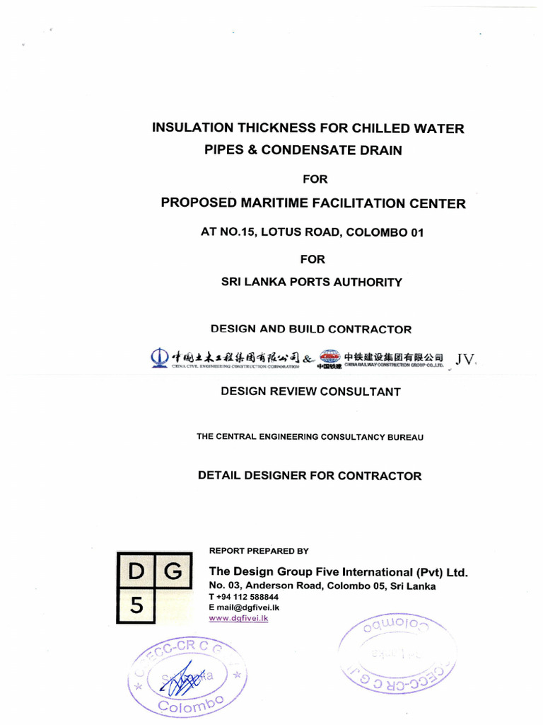 Insulation Thickness For Chilled Water Pipes & Condensate Drain PDF