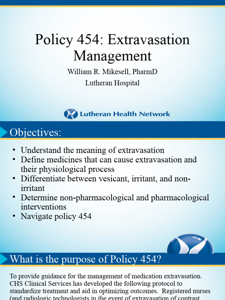 Extravasation Management Policy 454 | PDF | Intravenous Therapy ...