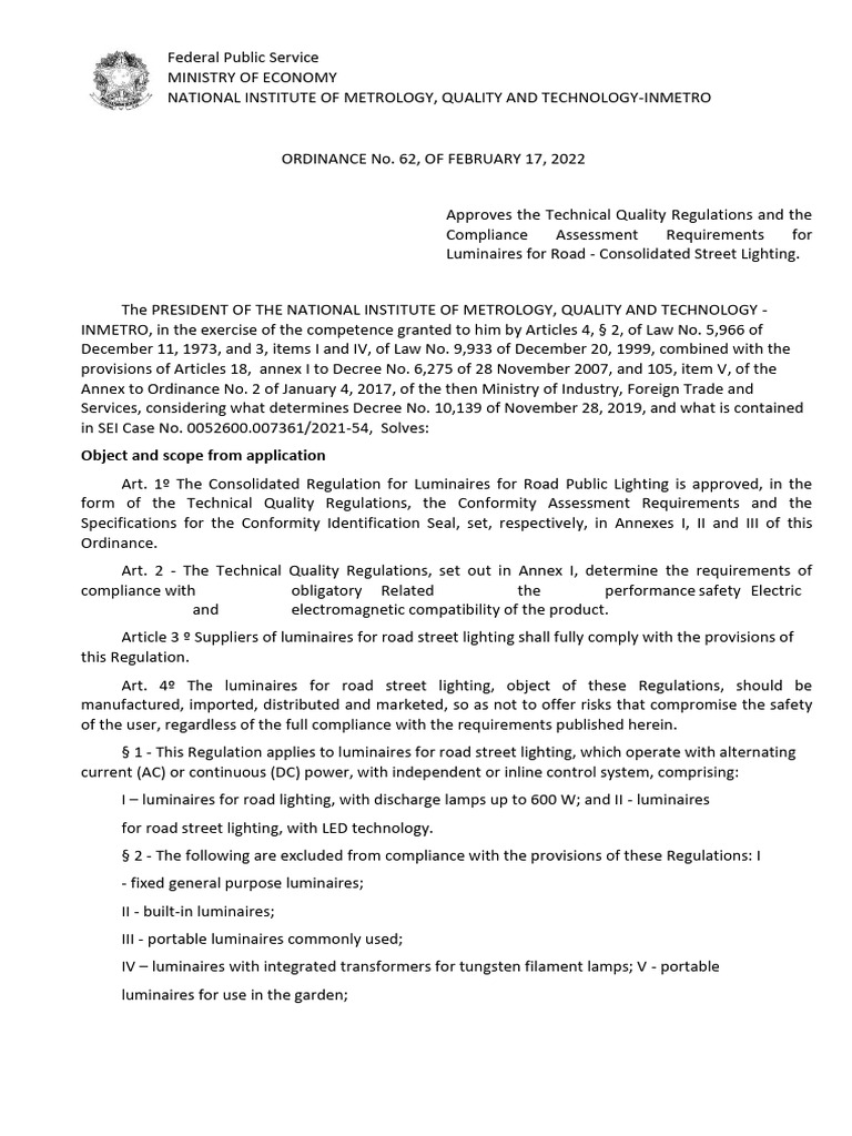 Road Lighting Luminaire Regulations | PDF | Light Emitting Diode ...