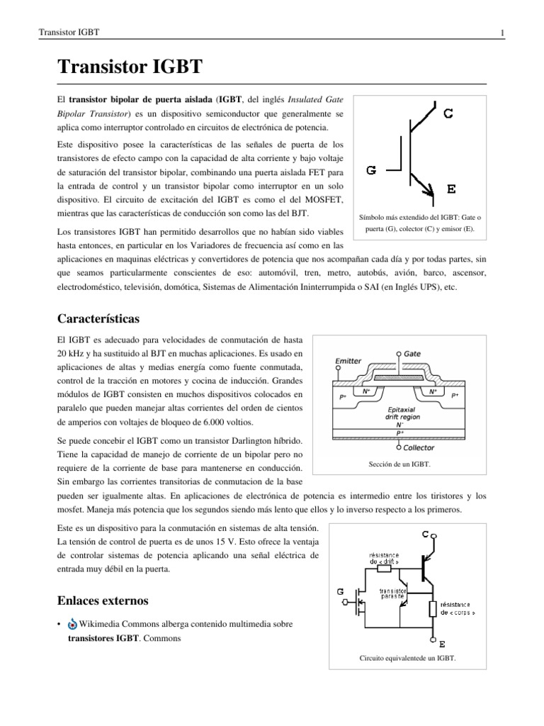 Características y aplicaciones del transistor IGBT PDF Dispositivos