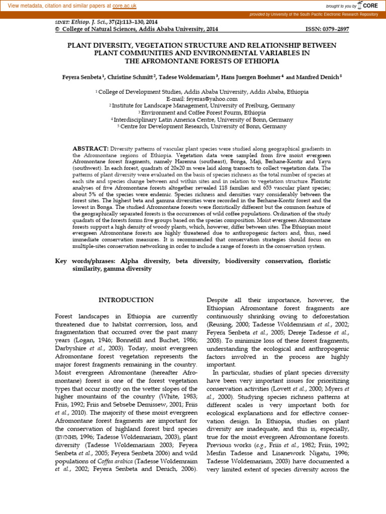 Plant Diversity, Vegetation Structure and Relationship Between Plant ...