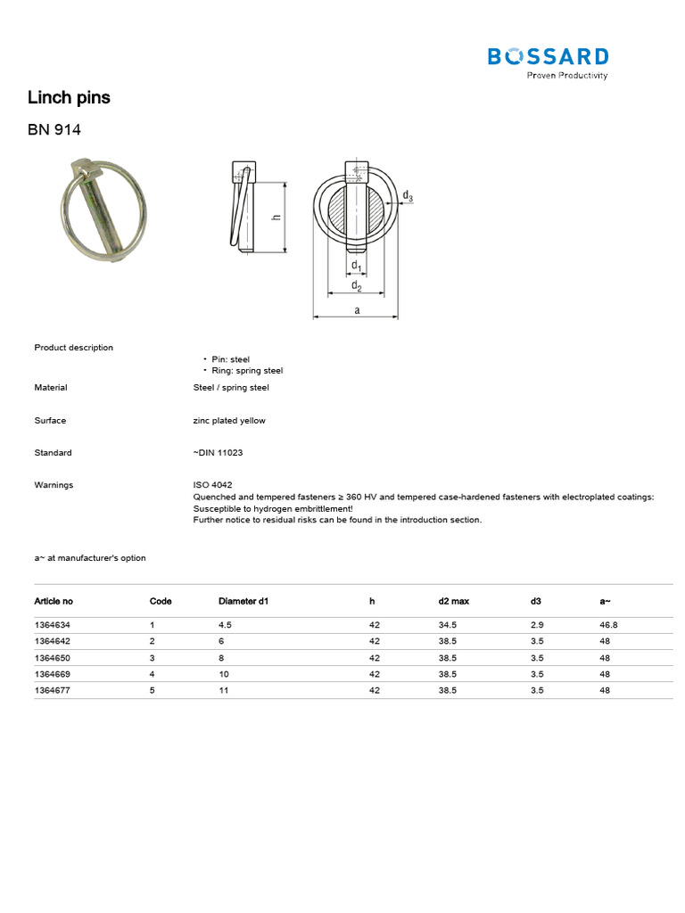 Steel Linch Pins - Specifications & Warnings | PDF