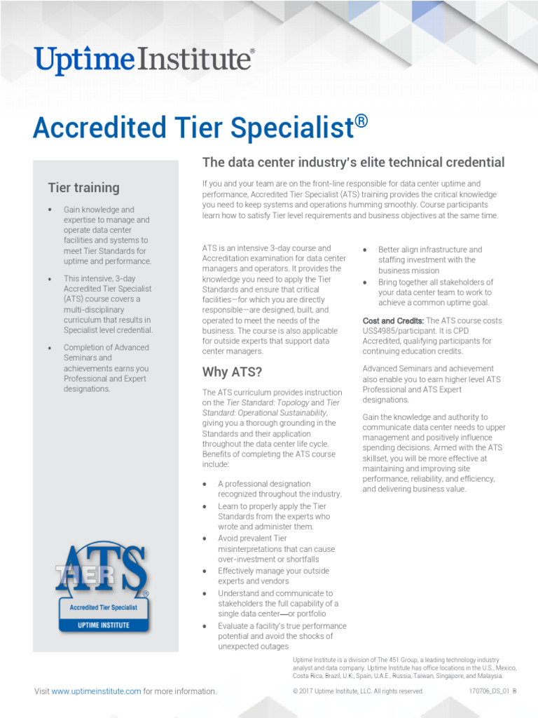 Uptime Institute - Accredited Tier Specialist | PDF | Expert | Data Center