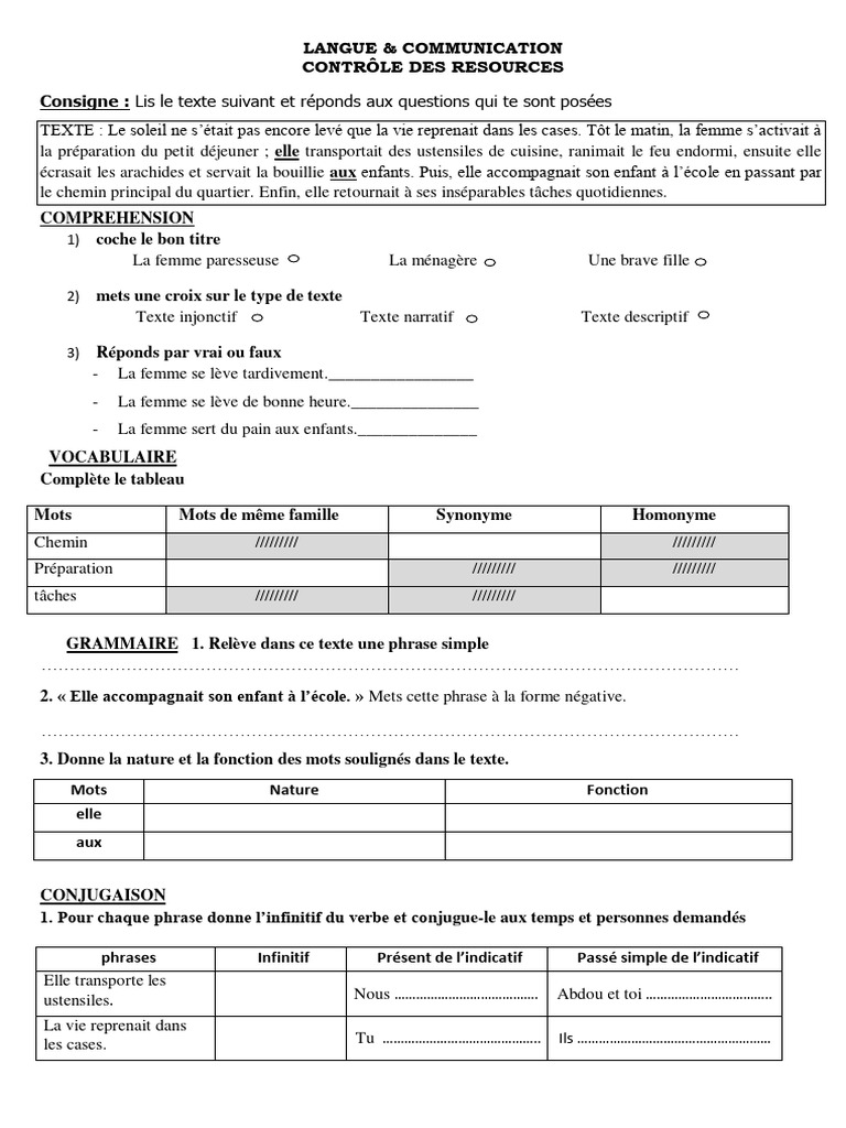 Contrôle des ressources scolaires | PDF | Phrase