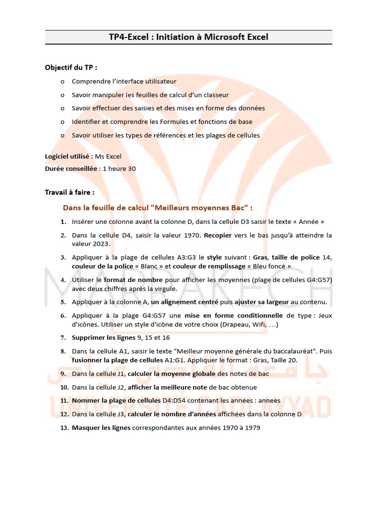 TP Excel : Initiation et exercices pratiques | PDF