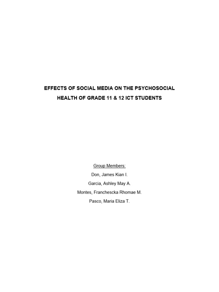 Effects of Social Media On The Psychosocial Health of Grade 11 12 Ict ...