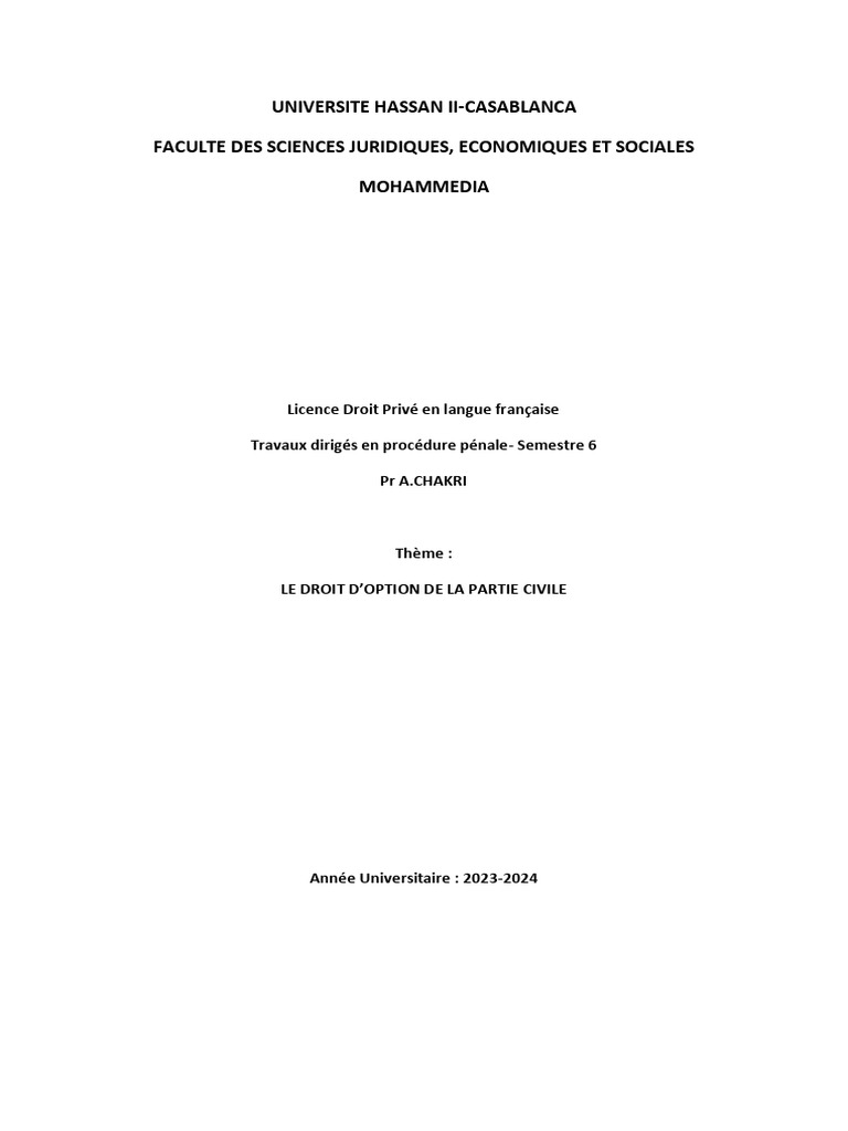 Droit d'option de la partie civile en pénal | PDF | Crimes | Crime et ...