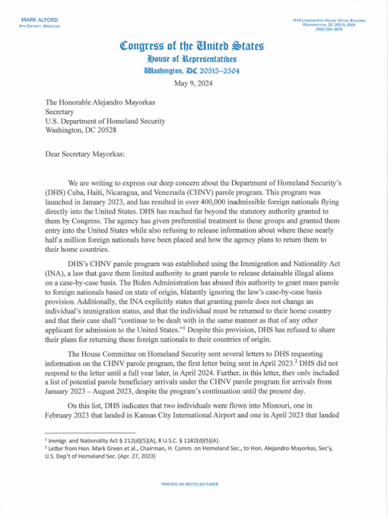 DHS CHNV Parole Program Letter | PDF